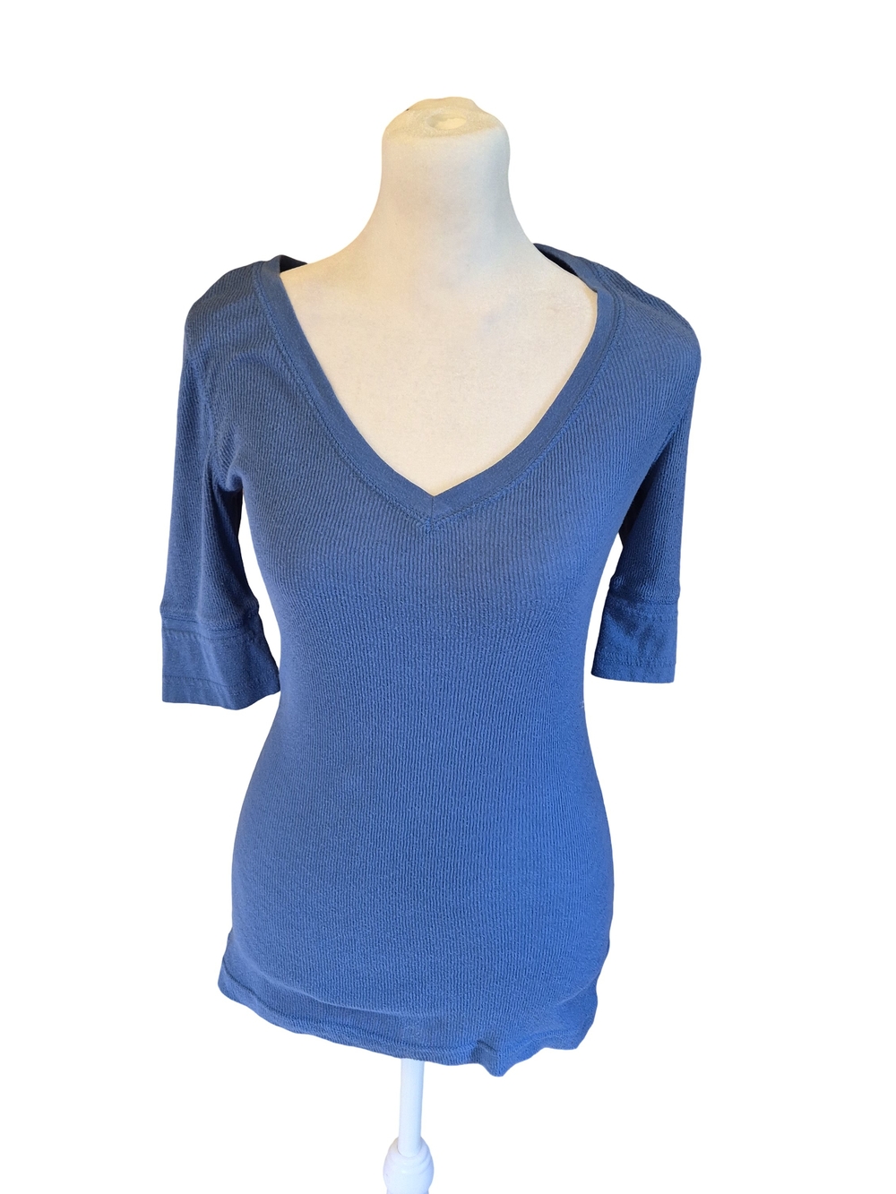Mossimo Supply Co. Denim Blue V-Neck Ribbed Short Sleeve Top